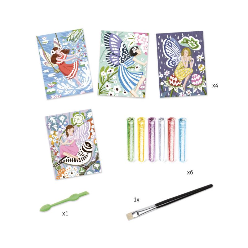 Glitter Boards - Gentle Fairie: A creative art kit featuring vibrant glitter for enchanting scenes and easy clean-up with a brush.