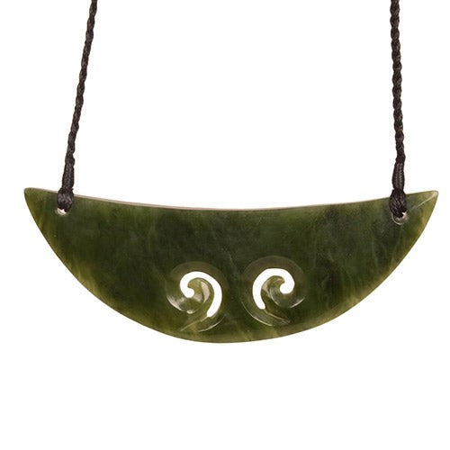 Necklace - Greenstone Double Koru Breastplate (3.7 x  11.2cm)