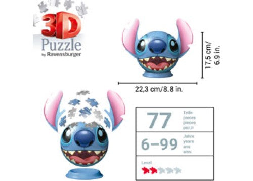 Ravensburger 3D Puzzleball Disney Stitch with Ears 72 Pieces