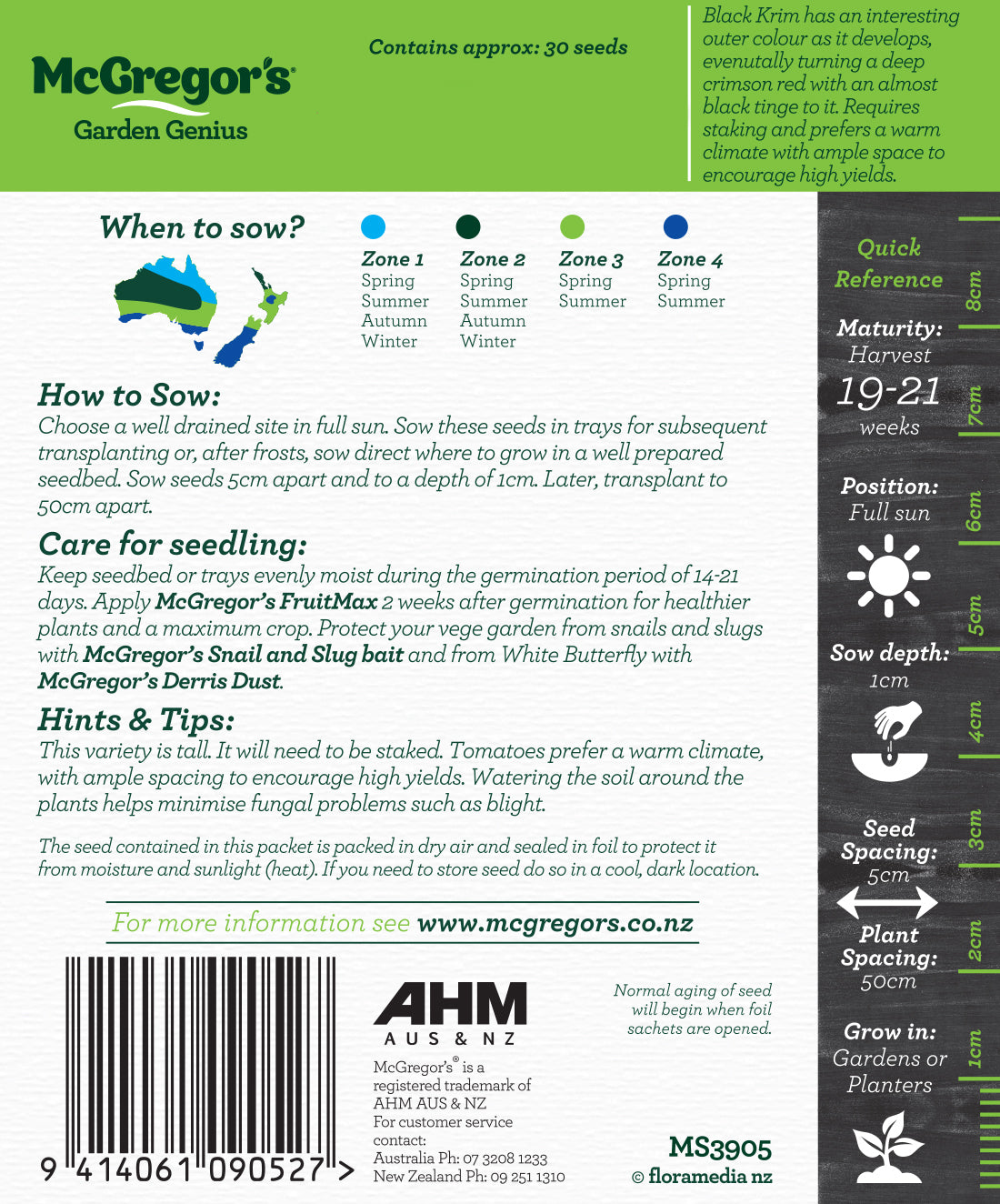 McGregor's Tomato Heirloom Black Krim Specialty Seeds Packet