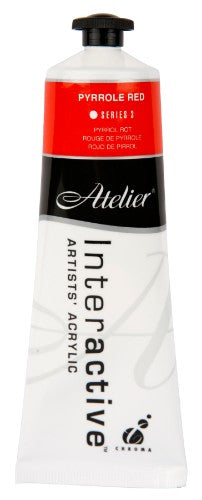 Atelier 80ml Pyrrole Red acrylic paint with versatile, controlled drying for vibrant artistic expression.
