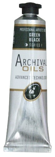 Premium 40ml green-black archival oil paint, known for flexibility, quick drying, and exceptional color depth for versatile artwork.