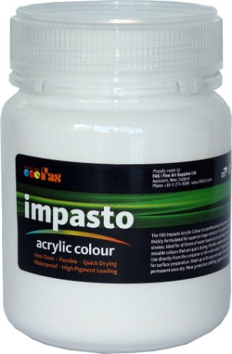 Thick white acrylic paint in a 250ml tub, perfect for texture, brush strokes, and dynamic artworks with high pigment quality.