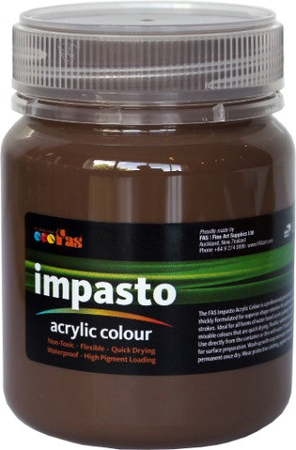 FAS Impasto Acrylic 250ml in Raw Umber, professional-grade paint with thick texture for vibrant, expressive artwork.
