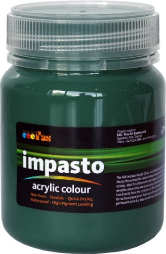 Fas Impasto Acrylic Paint 250ml in deep green, ideal for vibrant impasto techniques with excellent shape retention and durability.