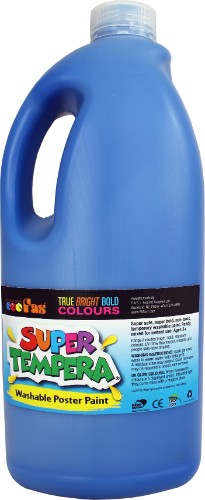 Fas Super Tempera 2ltr Blue, a vibrant, non-toxic poster paint perfect for children's art, mixing, and quick-drying projects.