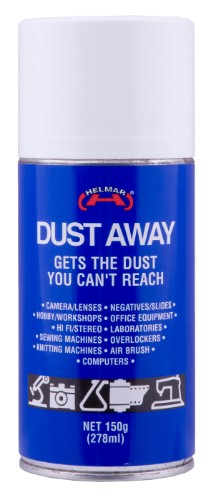 Dustaway 150gm Screw Top: residue-free dust cleaner for sewing machines and delicate appliances in hard-to-reach areas.