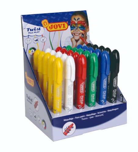 Vibrant Jovi Twist face paint set of 30 sticks, easy to apply and wash off, perfect for creative fun at events.