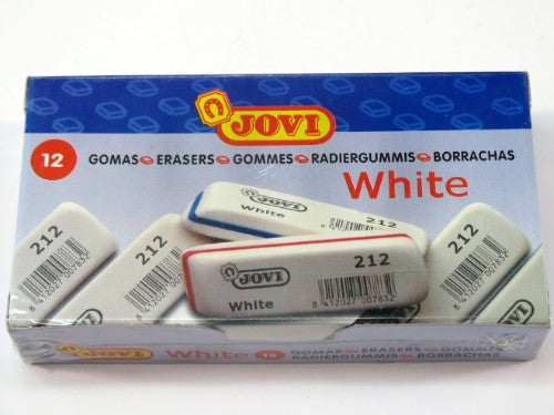Jovi Eraser White Box of 12, ideal for artists and students, delivers precise smudge-free erasing on all surfaces.