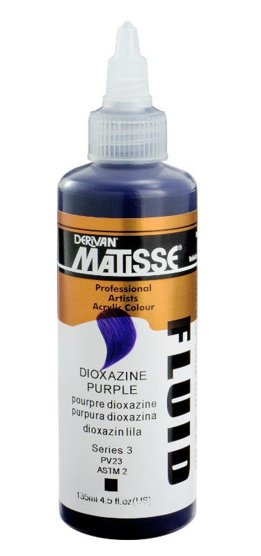 Matisse Fluid Acrylic Paint in Dioxazine Purple, 135ml, offers vibrant color, smooth flow, and excellent lightfastness for artists.