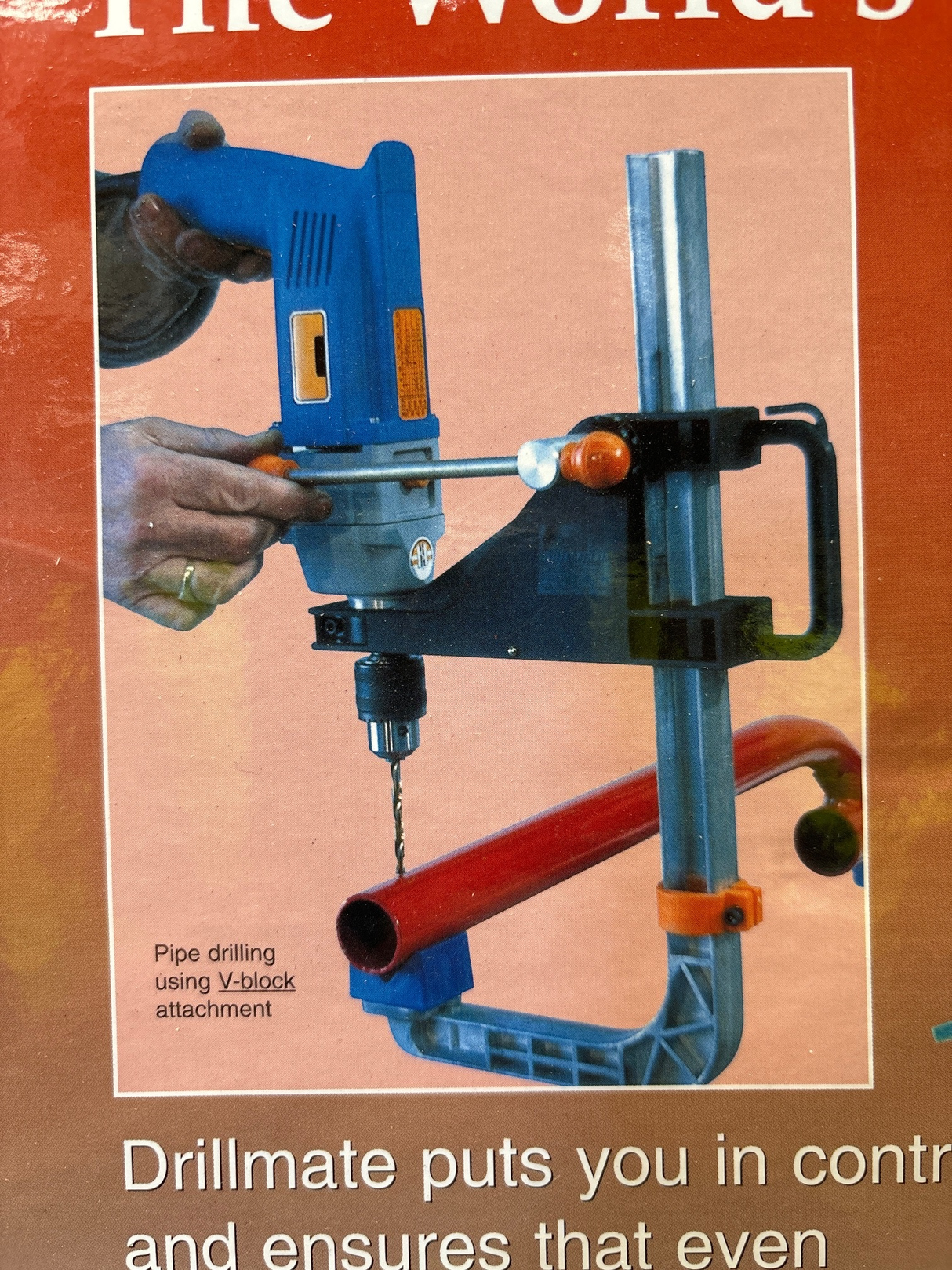 Drillmate Portable Hand Held Drill Press with 43mm collar, enhancing precision and stability for various materials.