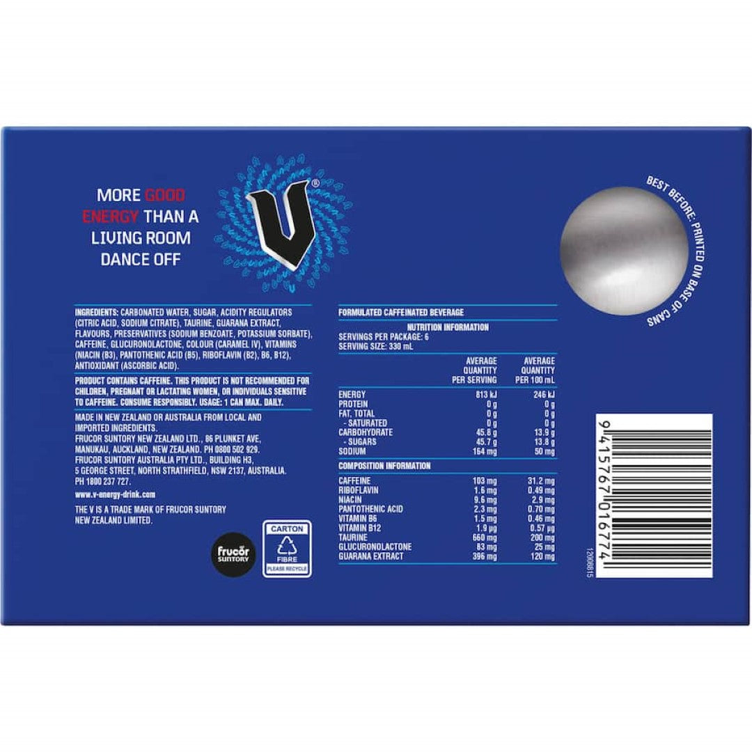 V Blue Energy Drink 330ml cans 6pack