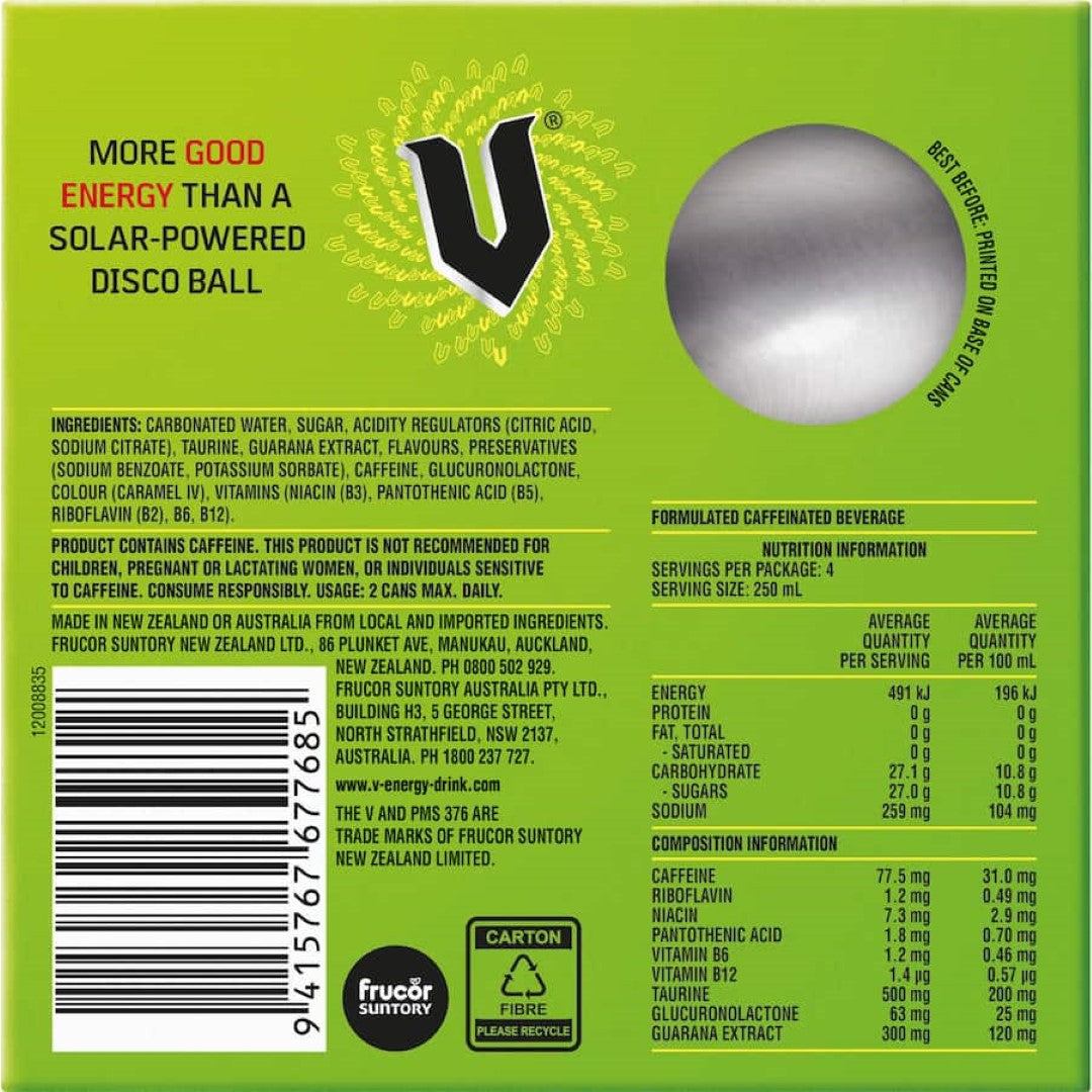 V Vitalise Energy Drink 250ml Can 4pack