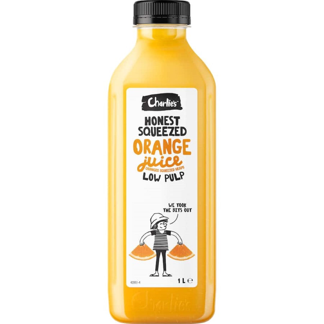 Charlie's Fruit Juice Orange Low Pulp Bottle 1L
