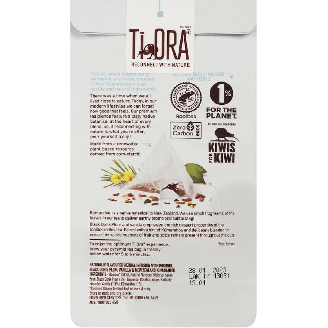 Ti Ora Herbal Tea Bags Rooibos With Black Doris Plum 15pack