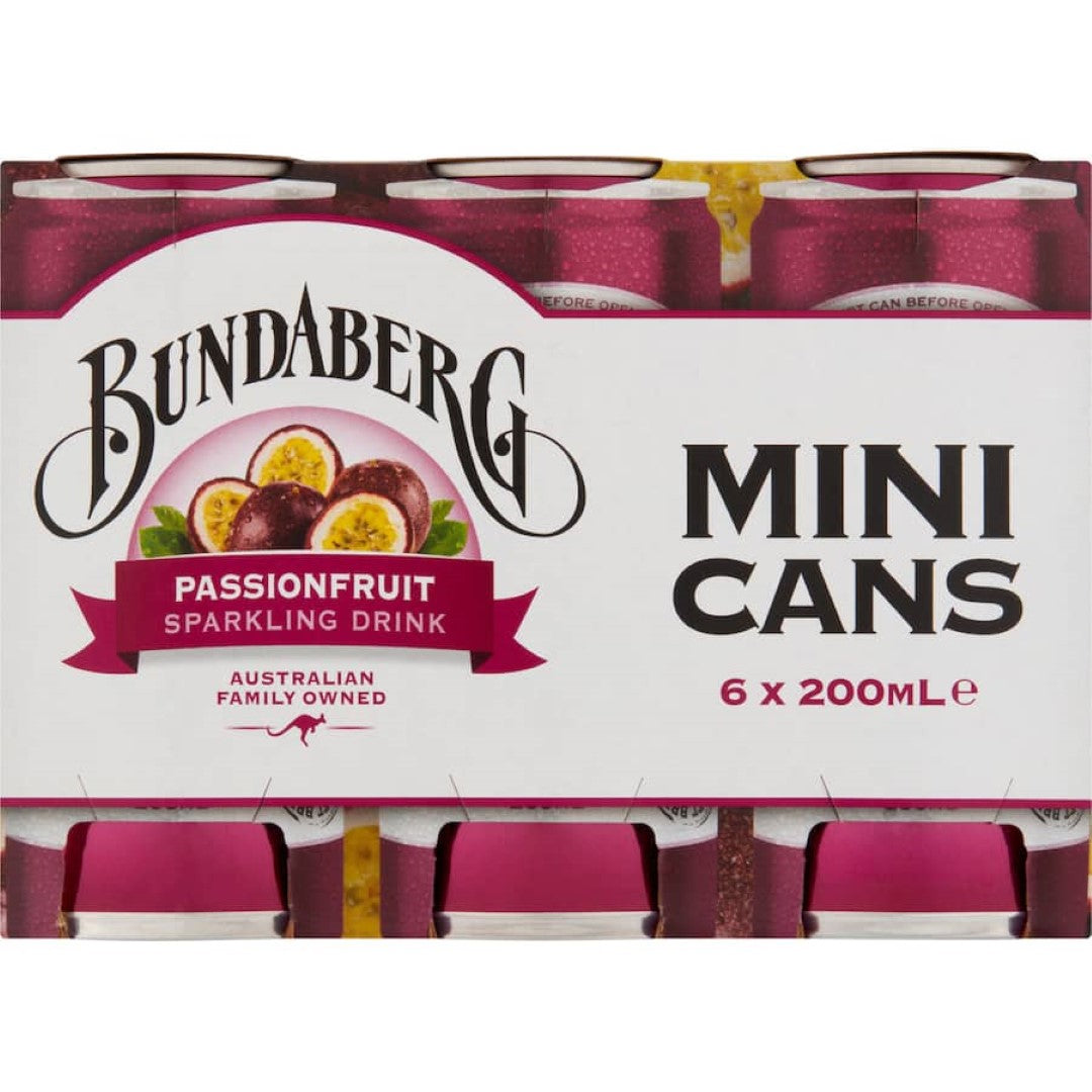 Bundaberg Passionfruit Soft Drink 200ml cans 6pack