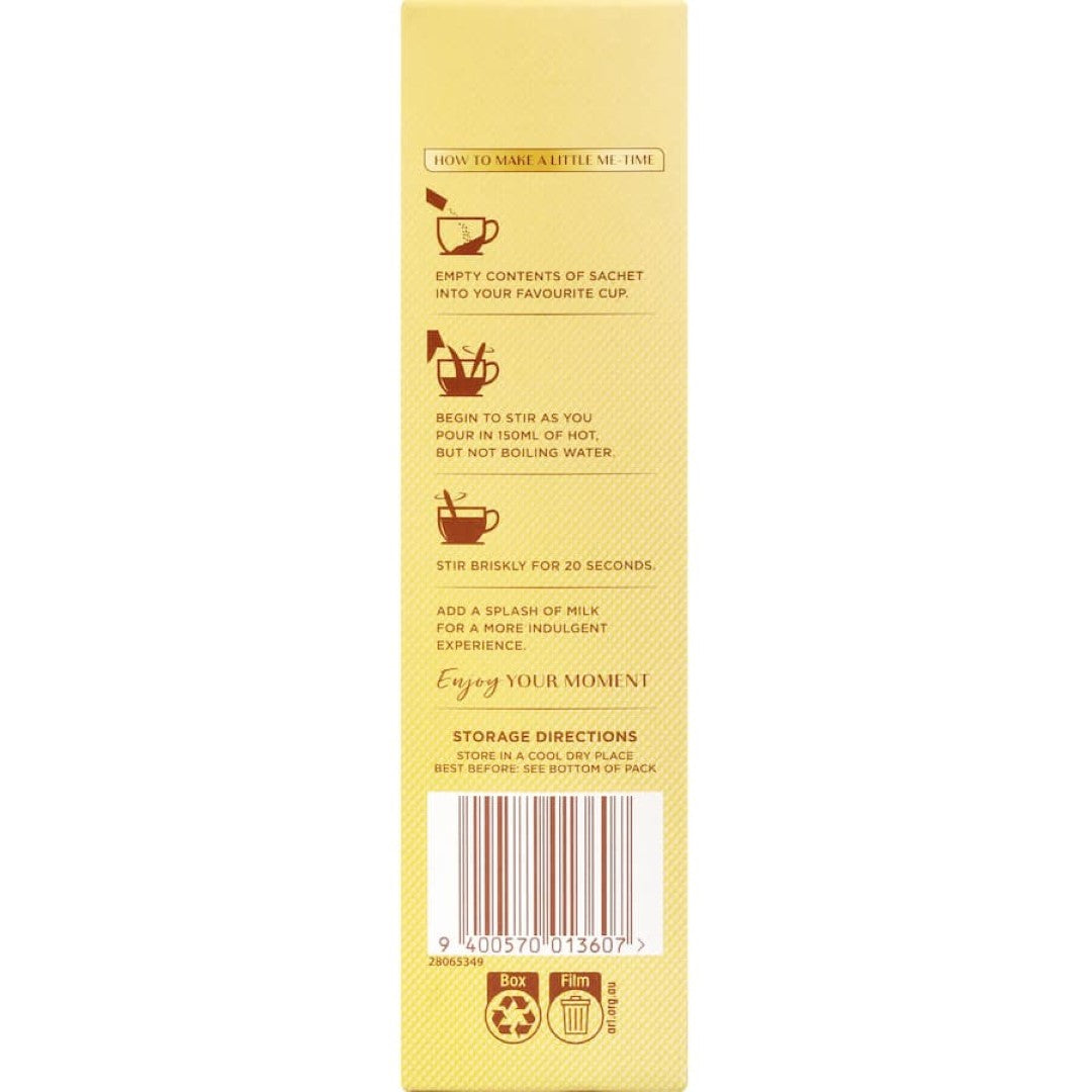 Moccona Coffee Sachets Latte: quick, creamy blend, gluten-free, 62 calories, perfect for indulgent coffee moments.