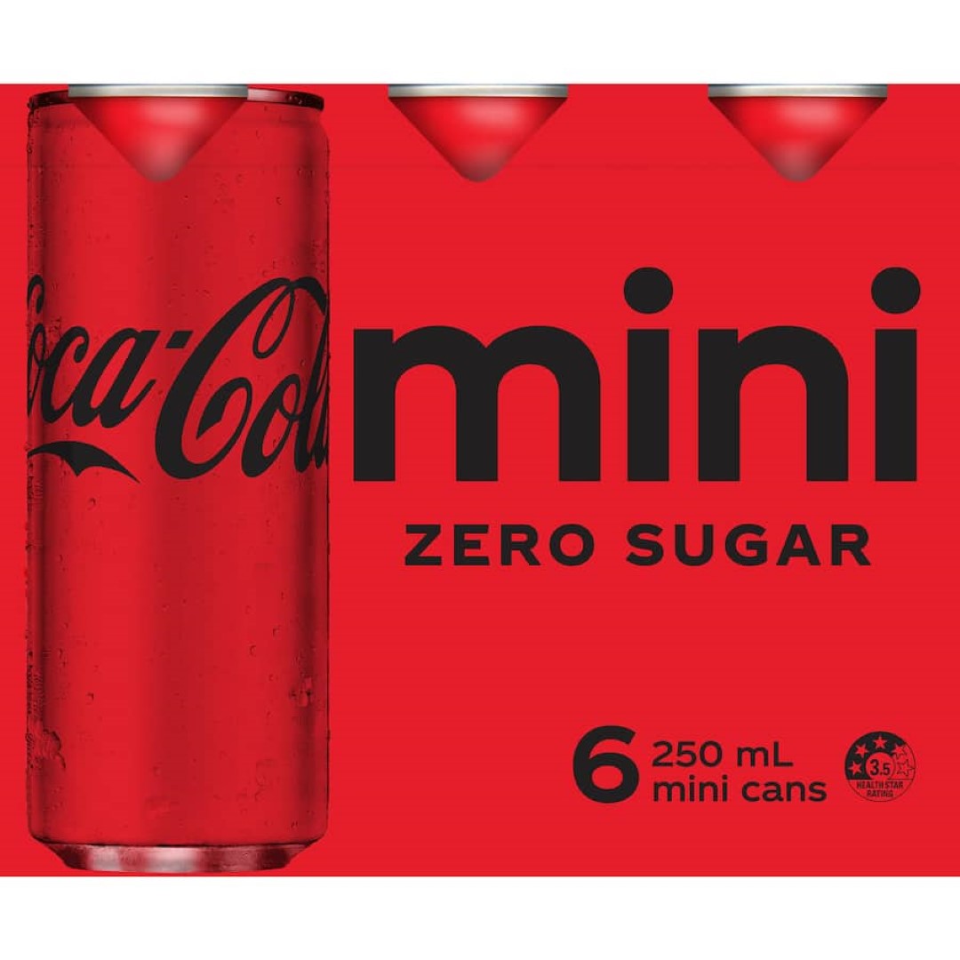Coca Cola Soft Drink Zero Sugar 250ml cans 6pack