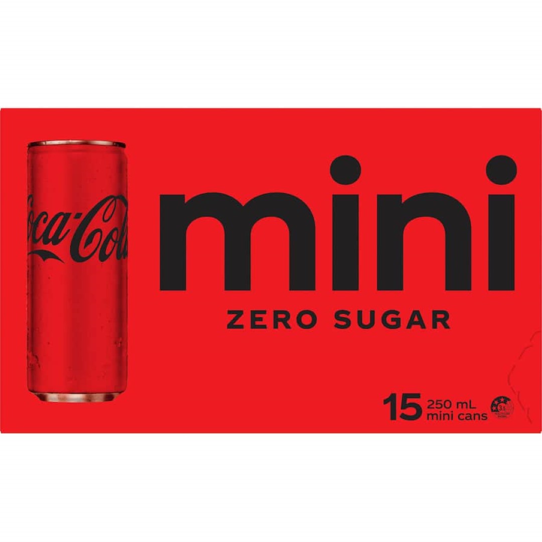 Coca Cola Soft Drink Zero Sugar 250ml cans 15pack