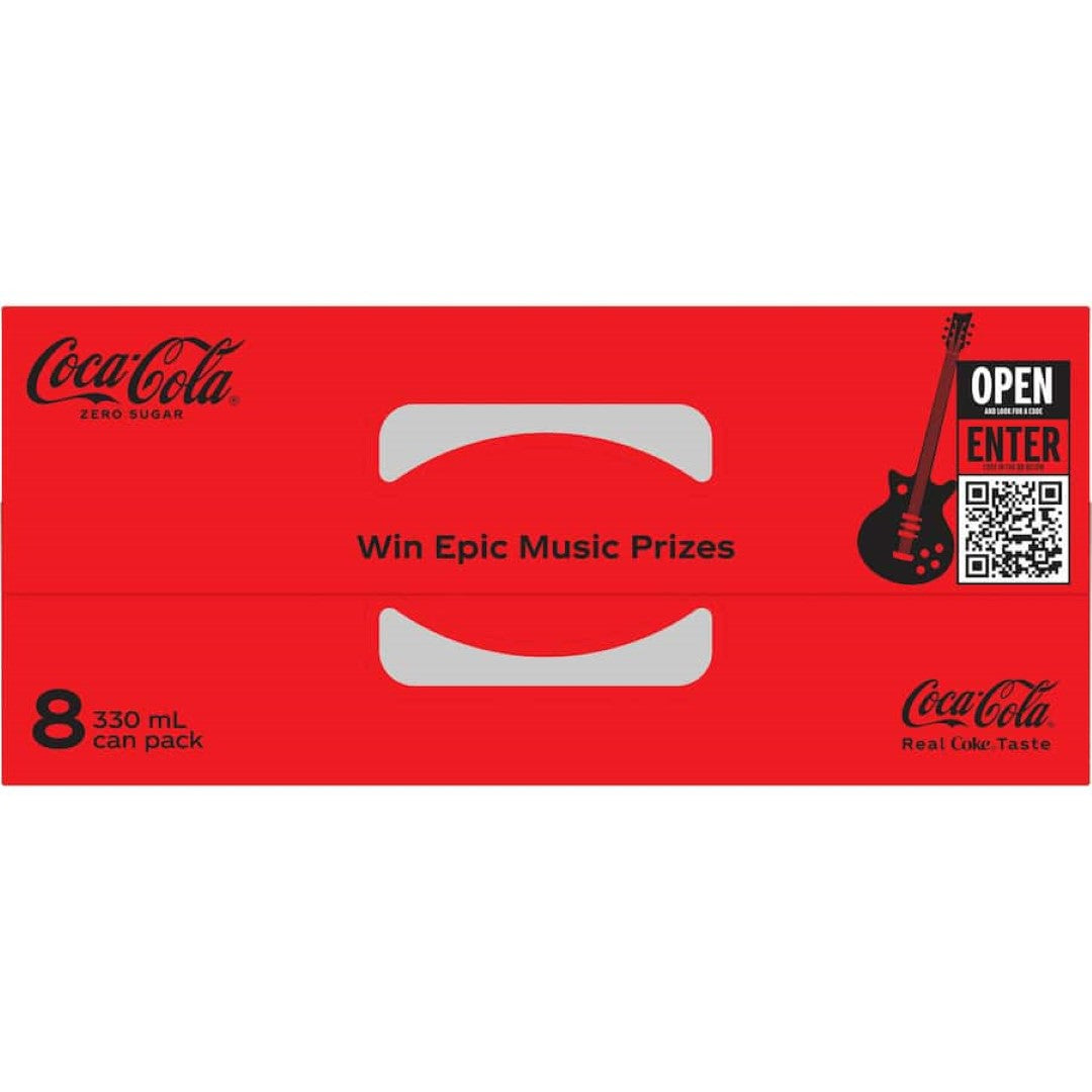 Coca Cola Soft Drink Zero Sugar 330ml cans 8pack