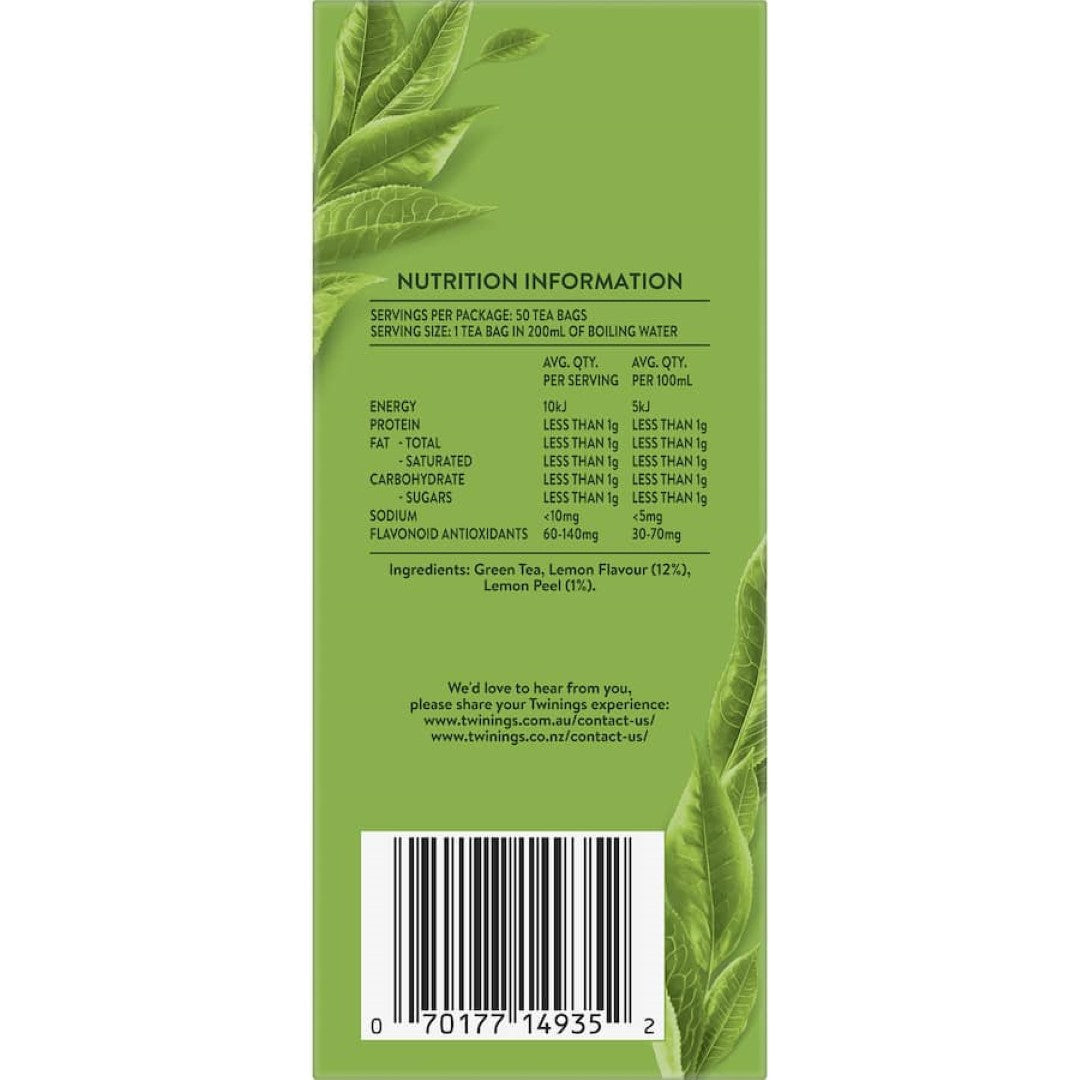 Twinings Green Tea Lemon Bags 50pack