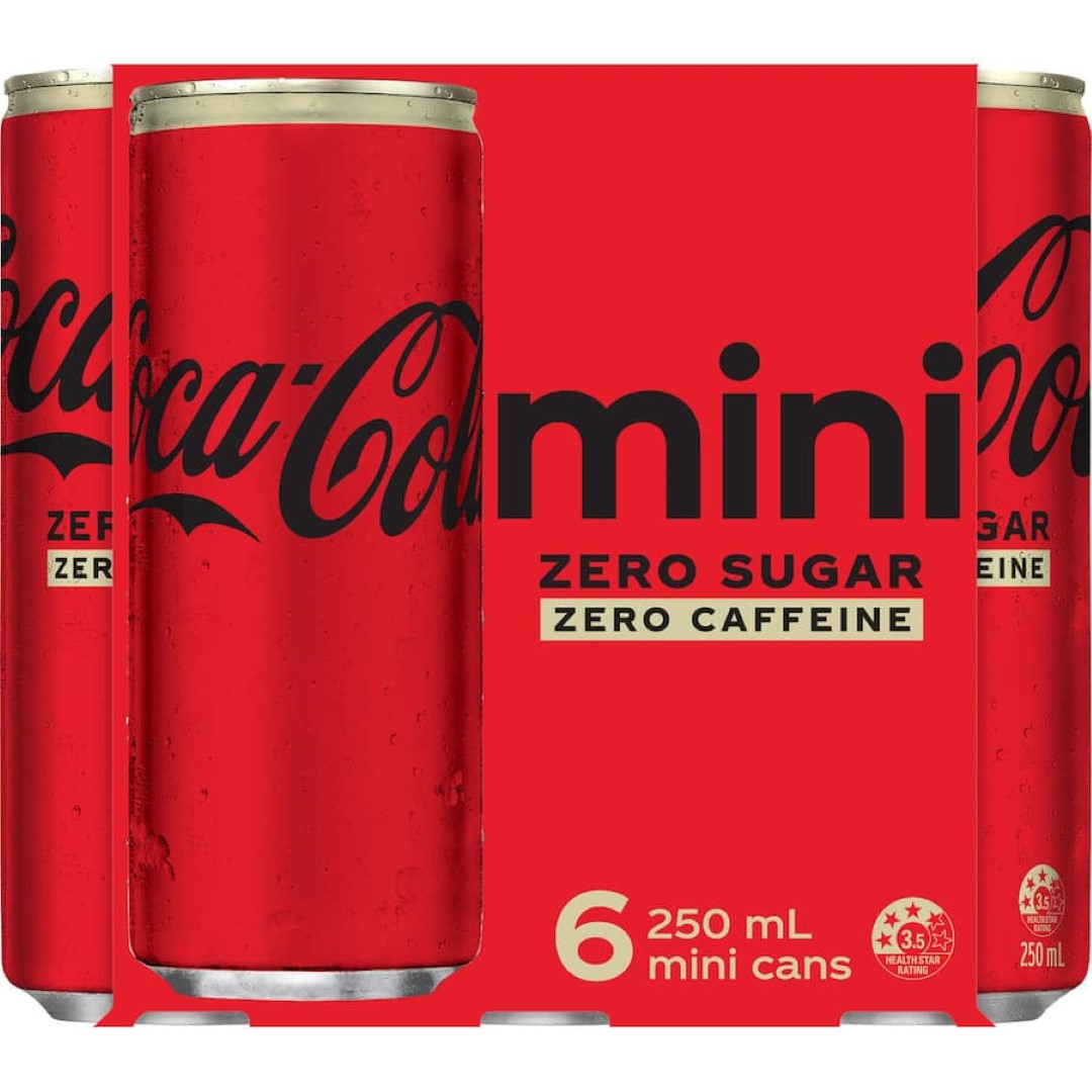 Coca Cola Soft Drink Zero Sugar Zero Caffeine 250ml cans 6pack
