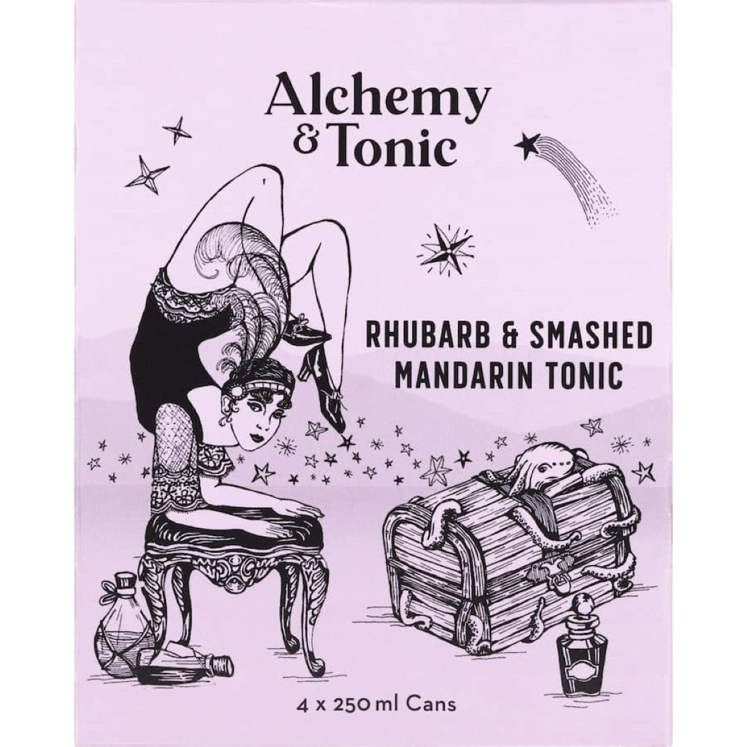 Alchemy & Tonic Tonic Water Rhubarb & Smashed Mandarin 250ml cans 4pack