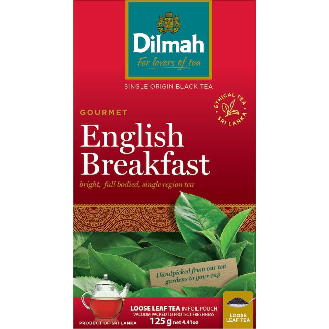 Dilmah Loose Leaf Tea English Breakfast: rich Ceylon black tea from Dimbula Valley, perfect for a robust morning brew.