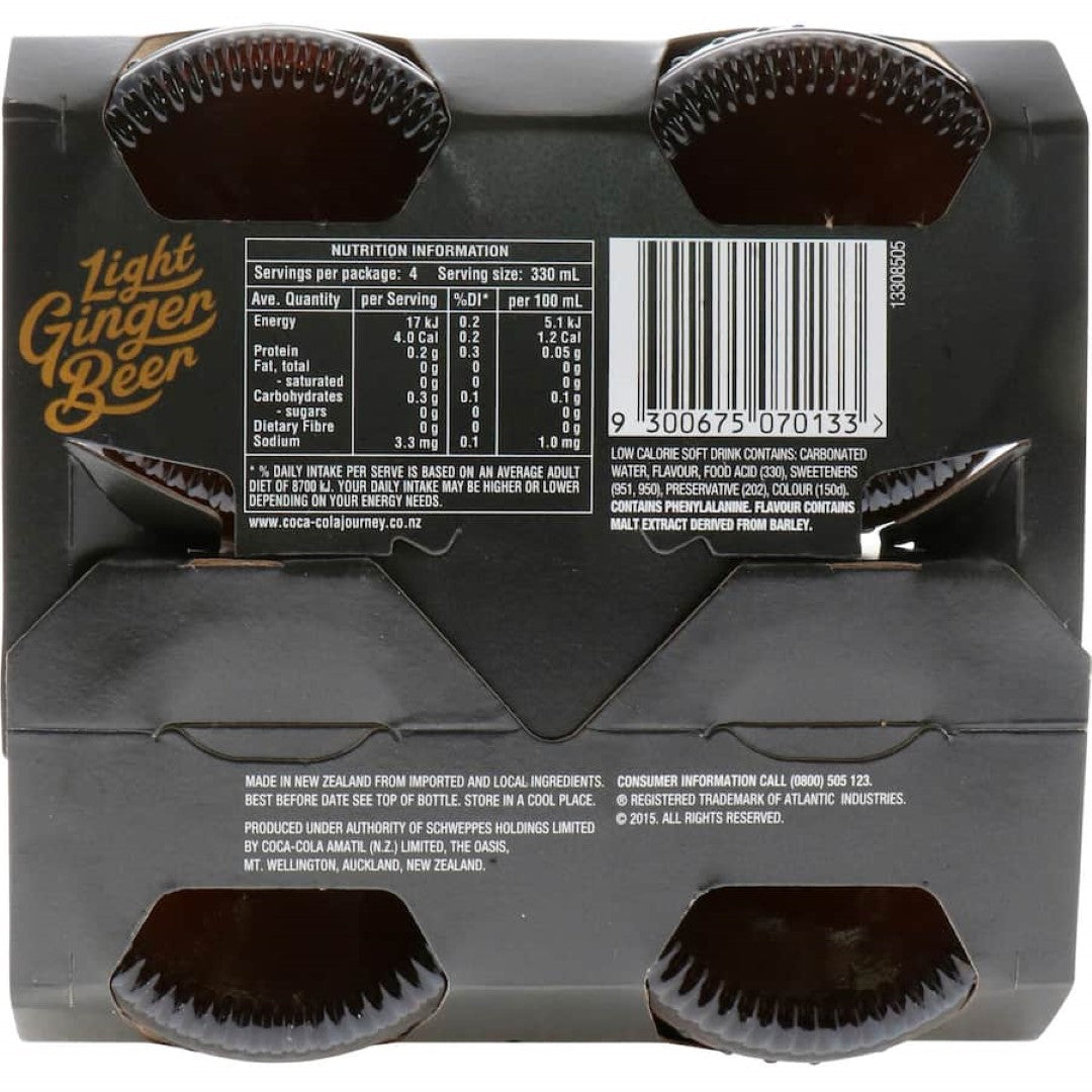 Schweppes Traditional Ginger Beer Light Bottle 4x330mL