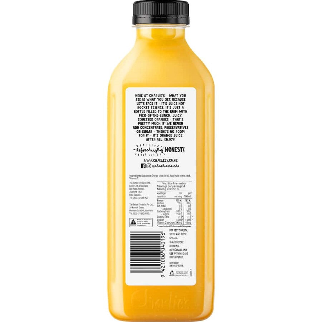 Charlie's Fruit Juice Orange Bottle 1L