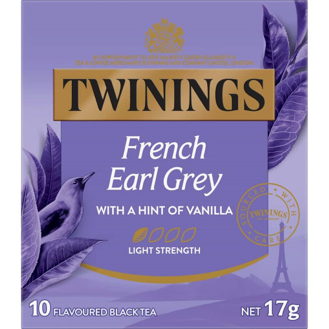 Twinings Tea French Earl Grey: Elegant black tea blend with bergamot and lavender for a fragrant, indulgent experience.