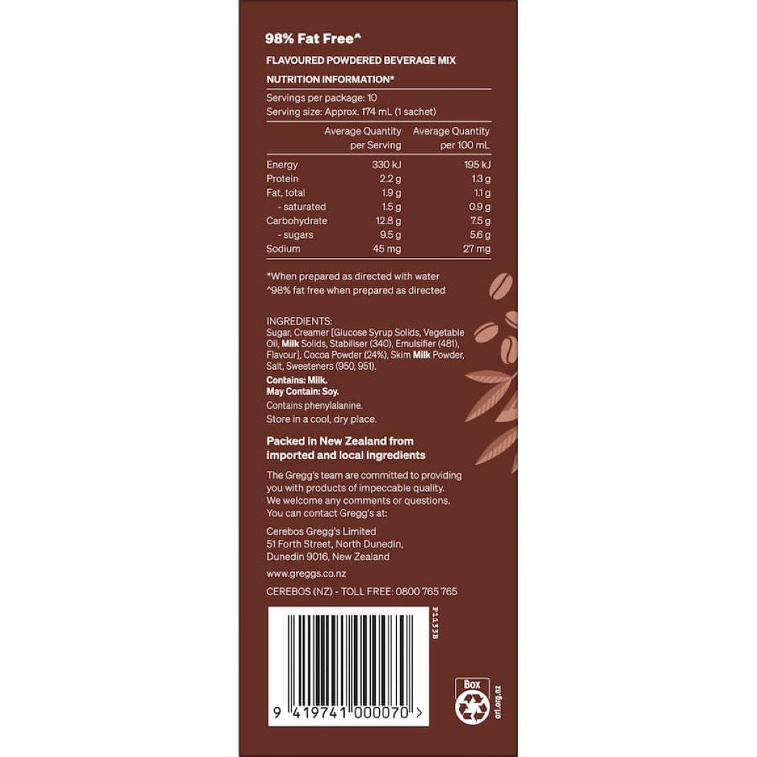 Gregg's Hot Chocolate Cafe Gold Sachets 10pack