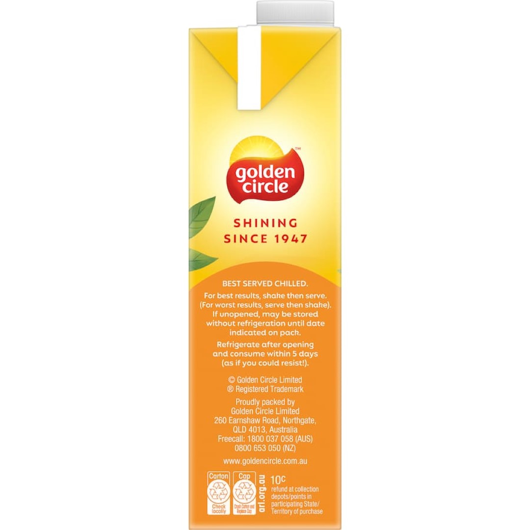 Refreshing golden circle fruit drink with a blend of pineapple and mango flavors.
