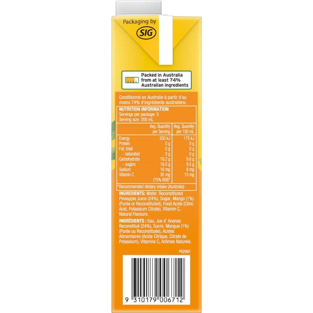 Golden Circle Pine Mango fruit drink, a refreshing blend of pineapple and mango flavors.