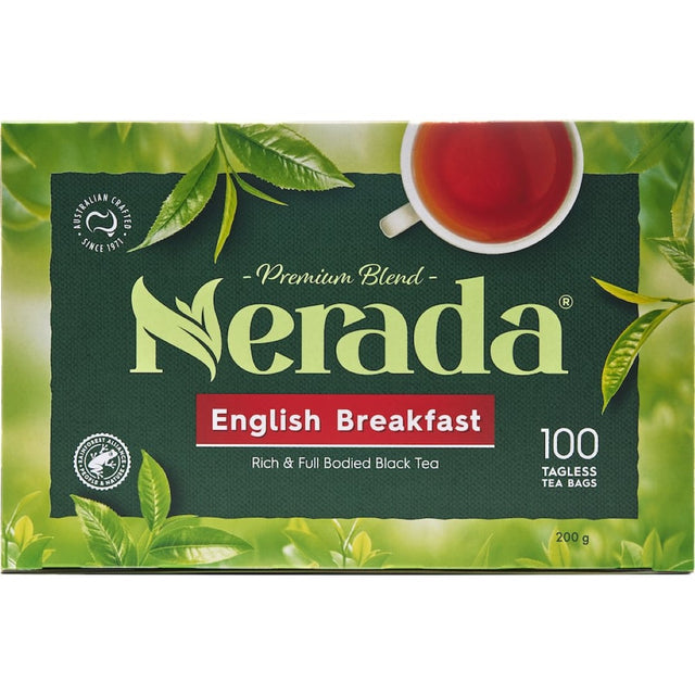 Aromatic Nerada Tea Black bags, sourced from Atherton Tablelands, showcasing rich flavor and natural antioxidants.
