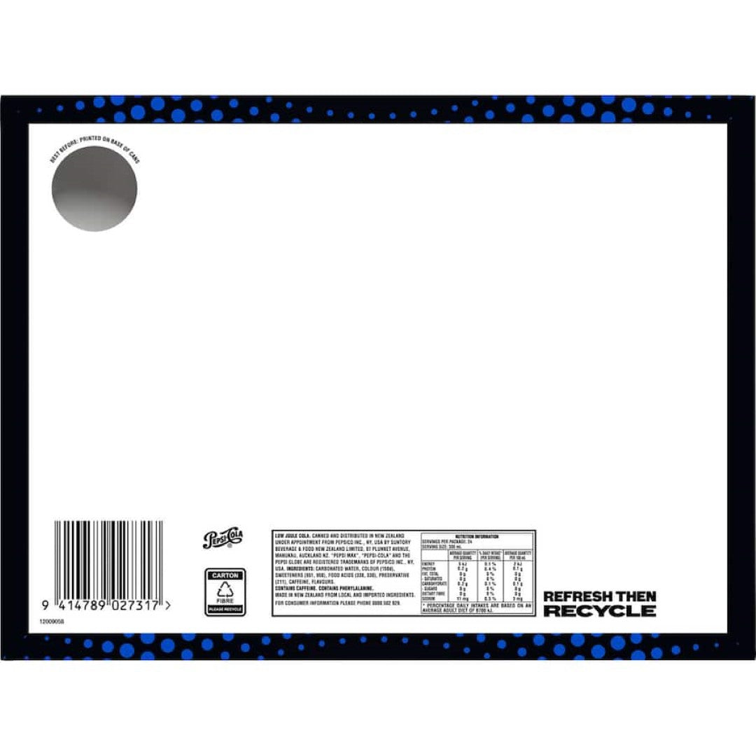 Pepsi Max Soft Drink No Sugar 330ml cans 24pack