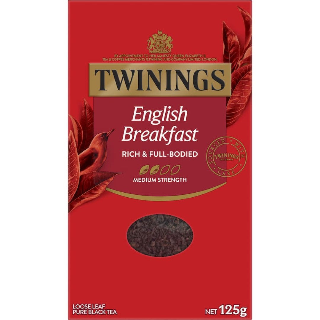 Twinings Loose Leaf Tea English Breakfast features a robust blend of premium black teas for a rich and invigorating experience.