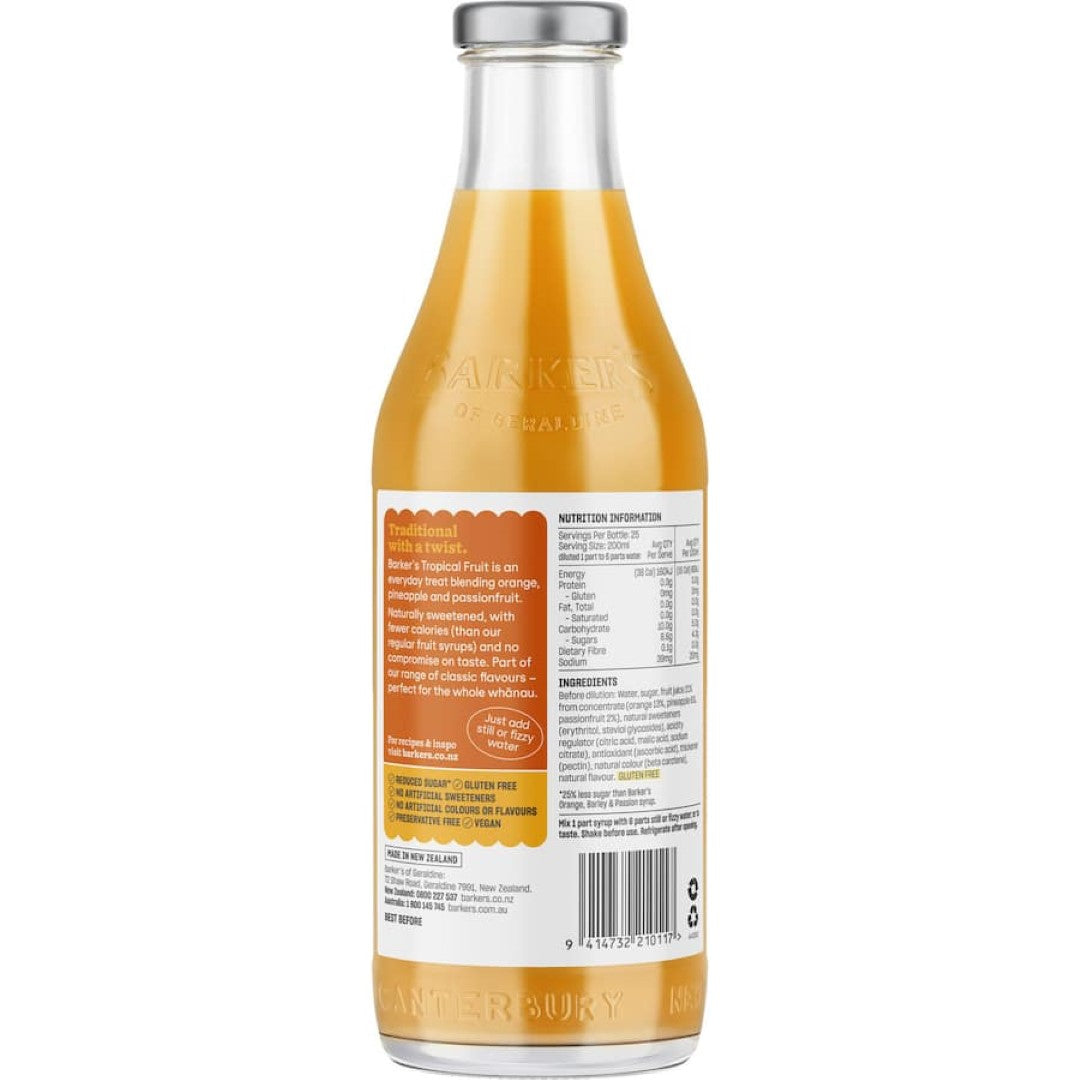 Barkers NZ Fruit Syrup Lite Tropical 710mL