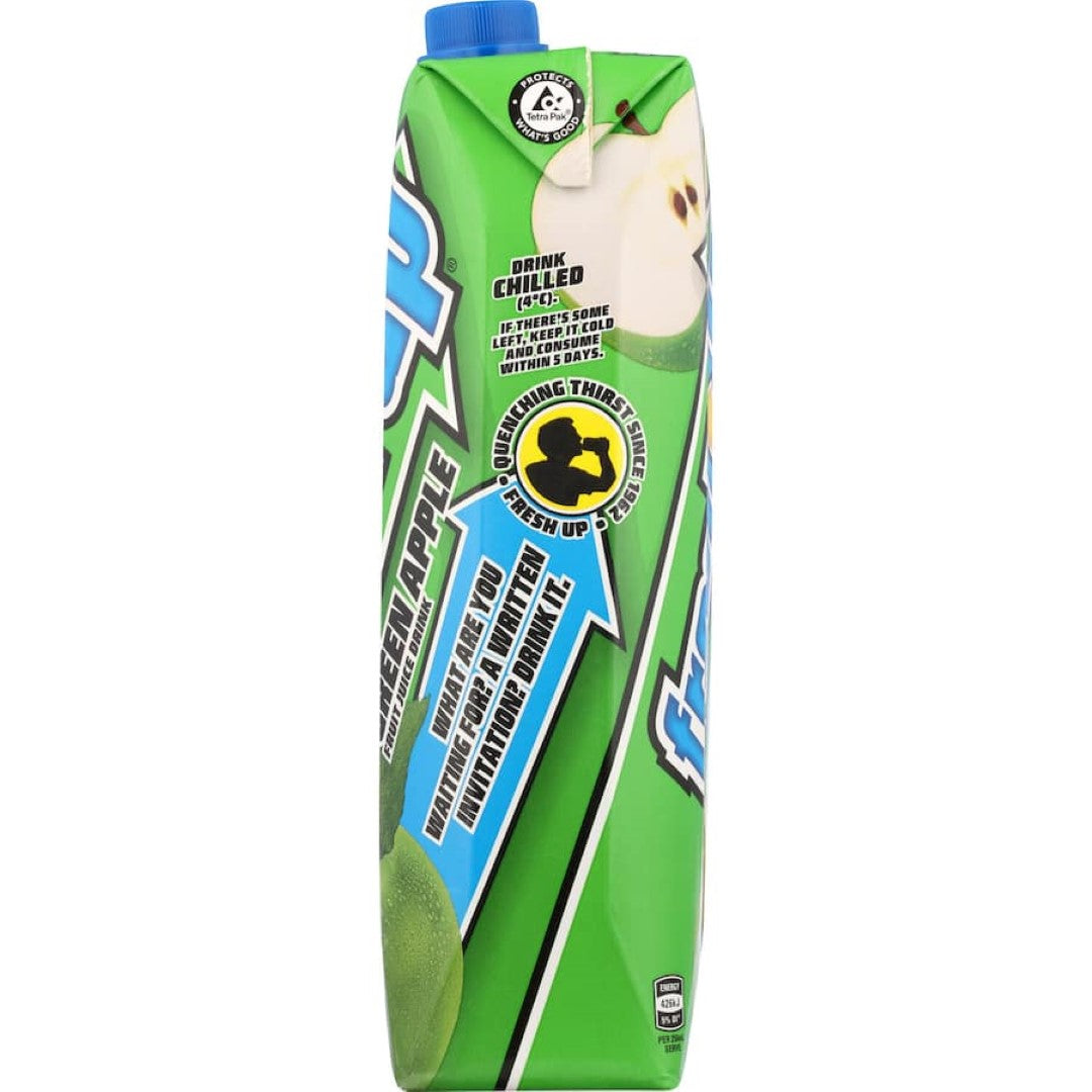 Crisp apple juice drink in portable packaging, perfect for refreshing hydration anytime, with no artificial additives.