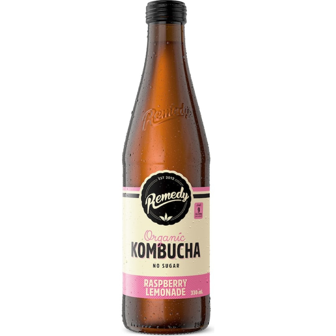 Remedy Kombucha Raspberry Lemonade No Sugar Bottle 330mL