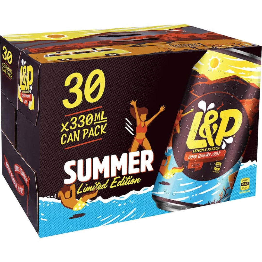 L & P Soft Drink Lemon & Paeroa 330ml cans 30pack