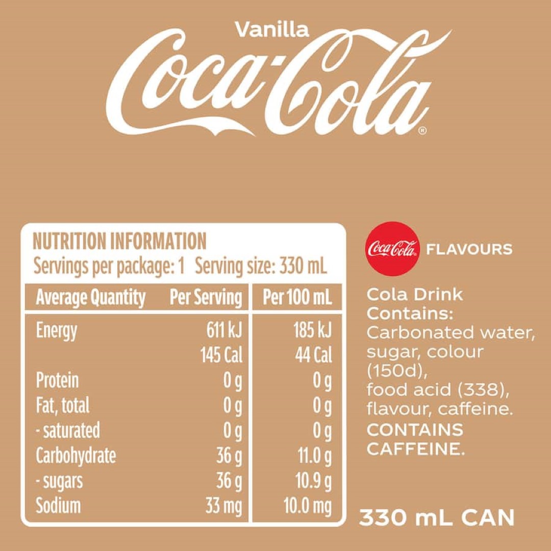 Coca Cola Soft Drink Vanilla 330ml cans 8pack