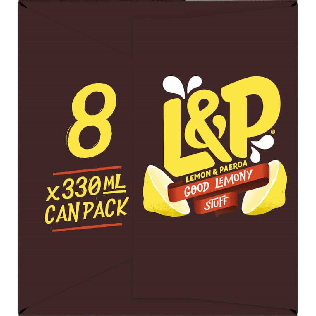 L & P Soft Drink Lemon & Paeroa 330ml cans 8pack