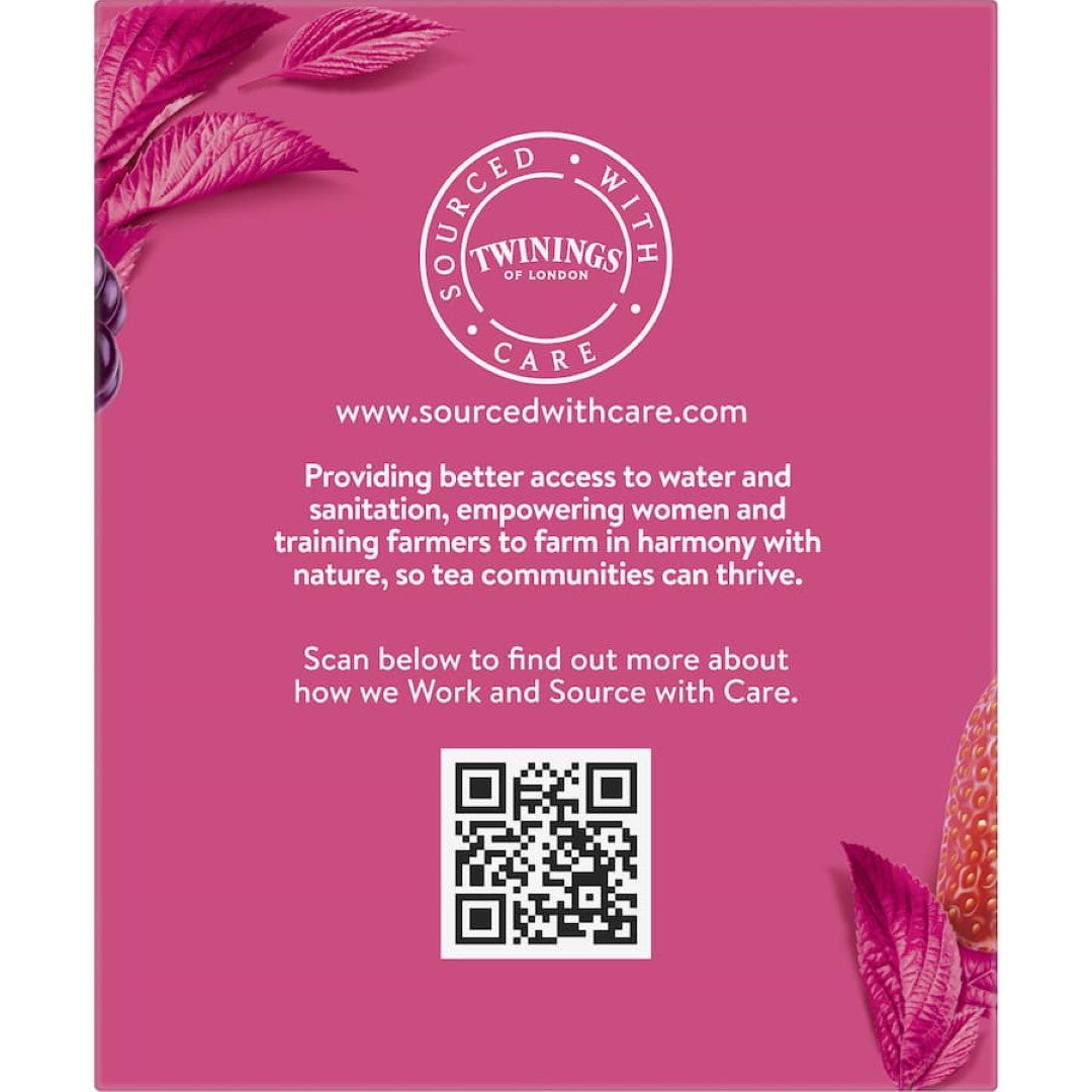 A vibrant blend of raspberry, strawberry, and loganberry tea, perfect for a refreshing, caffeine-free beverage.