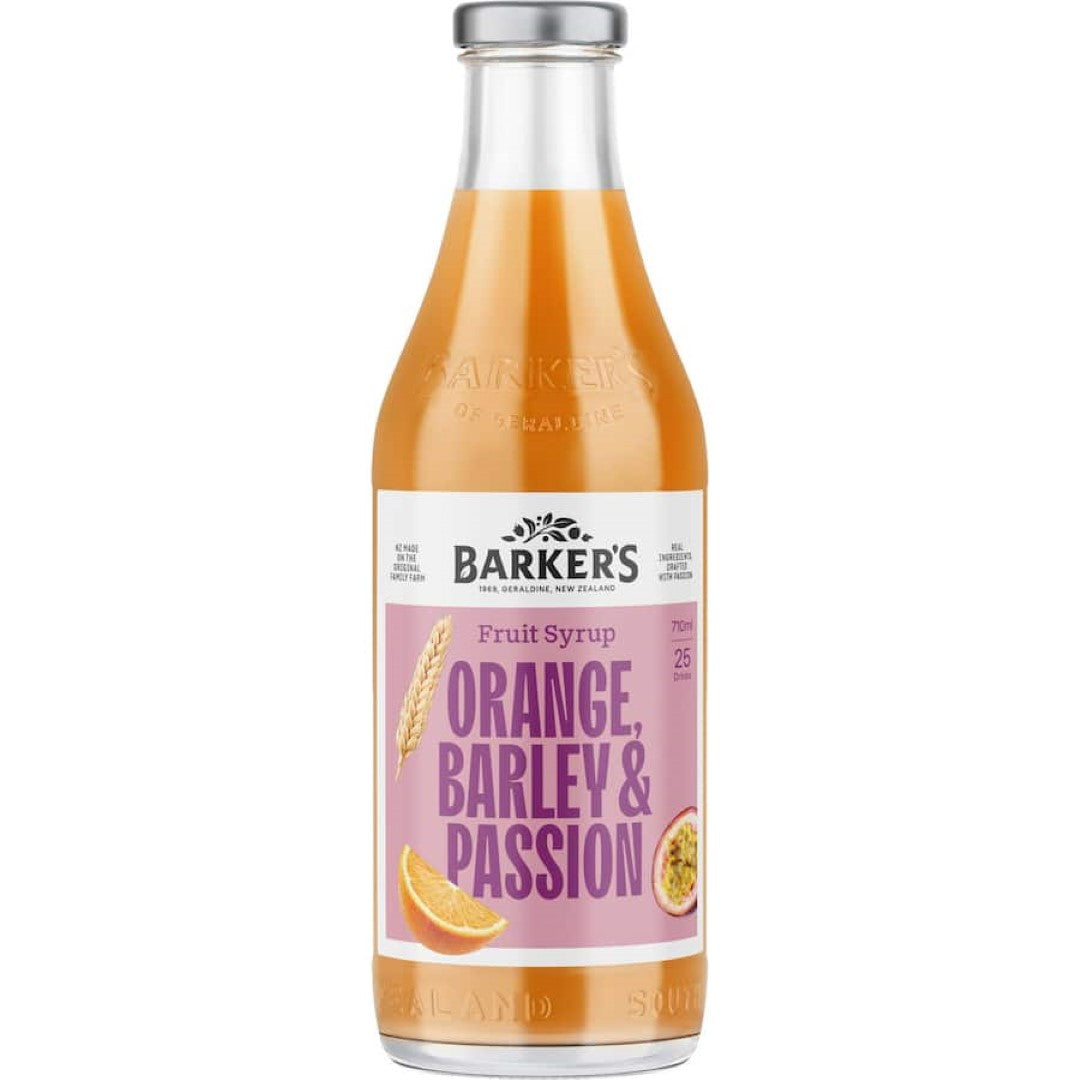 Barkers Fruit Syrup Orange/barley Passionfruit 710mL