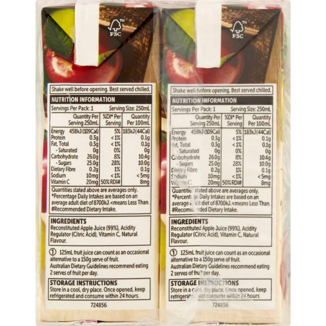 Woolworths Fruit Juice Apple 250ml tetra pks 6pack