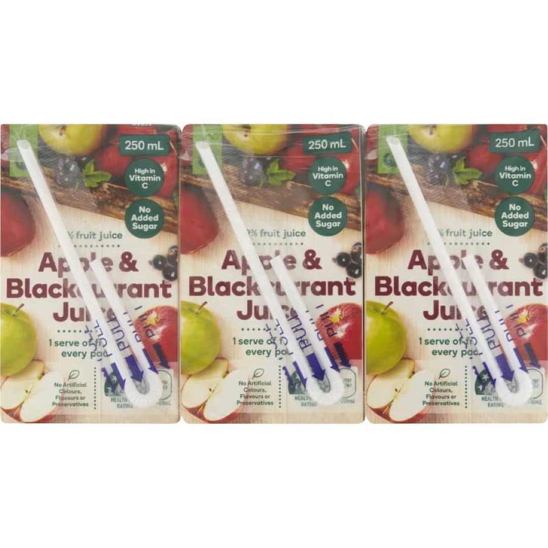 Woolworths Fruit Juice Apple & Blackcurrant, 99% juice, rich in vitamin C, no added sugar or preservatives, refreshing blend.