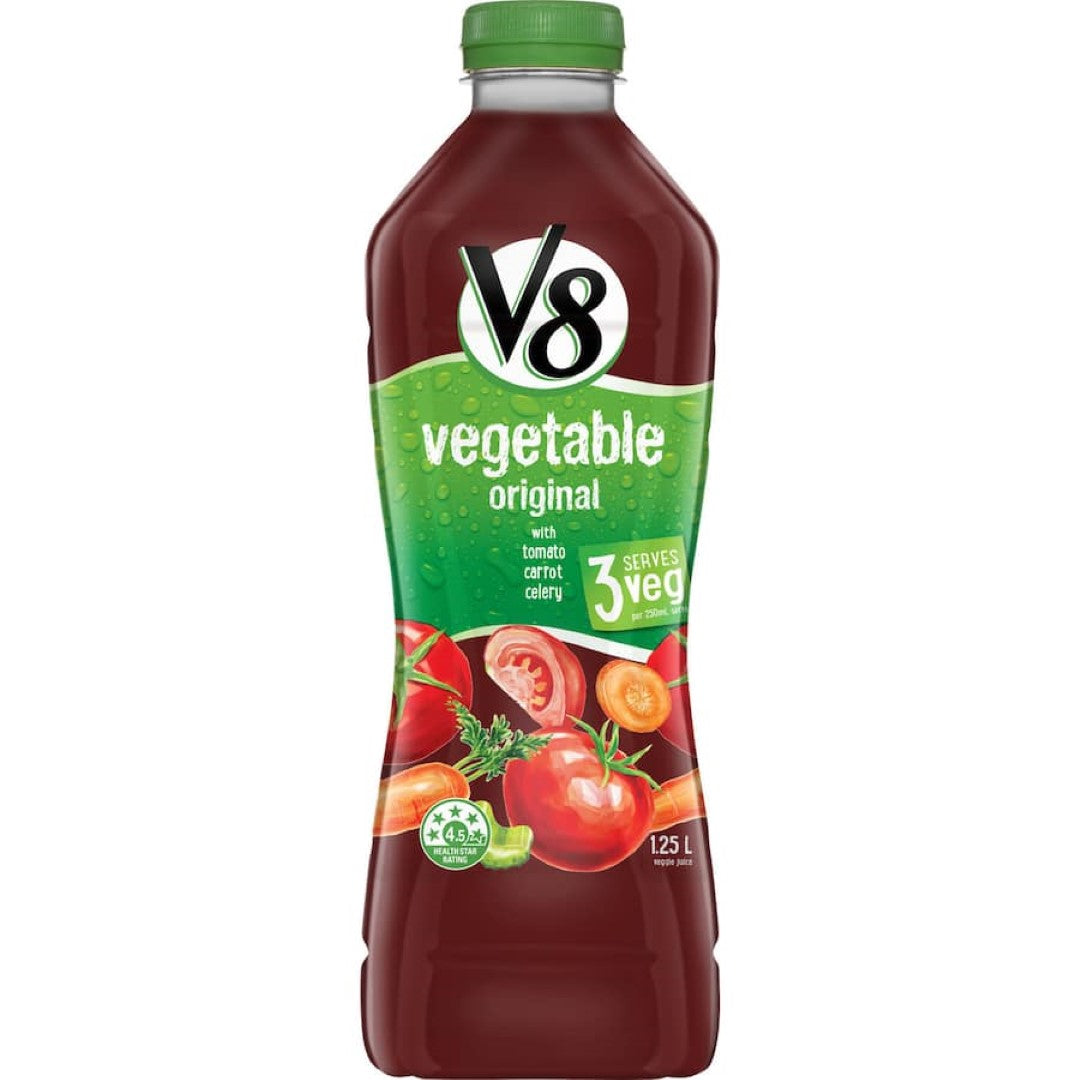 V8 Vegetable Juice Original offers a refreshing blend of 8 vegetables, delivering essential nutrients in a low-calorie drink.