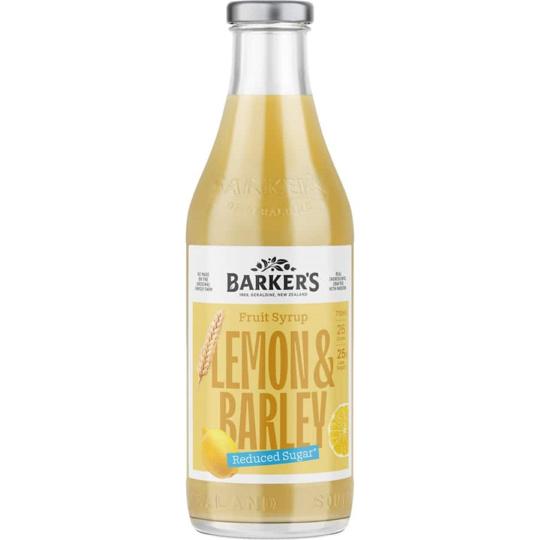 Barkers Fruit Syrup Lite Lemon & Barley, a refreshing low-calorie syrup for zesty cocktails and sparkling beverages.