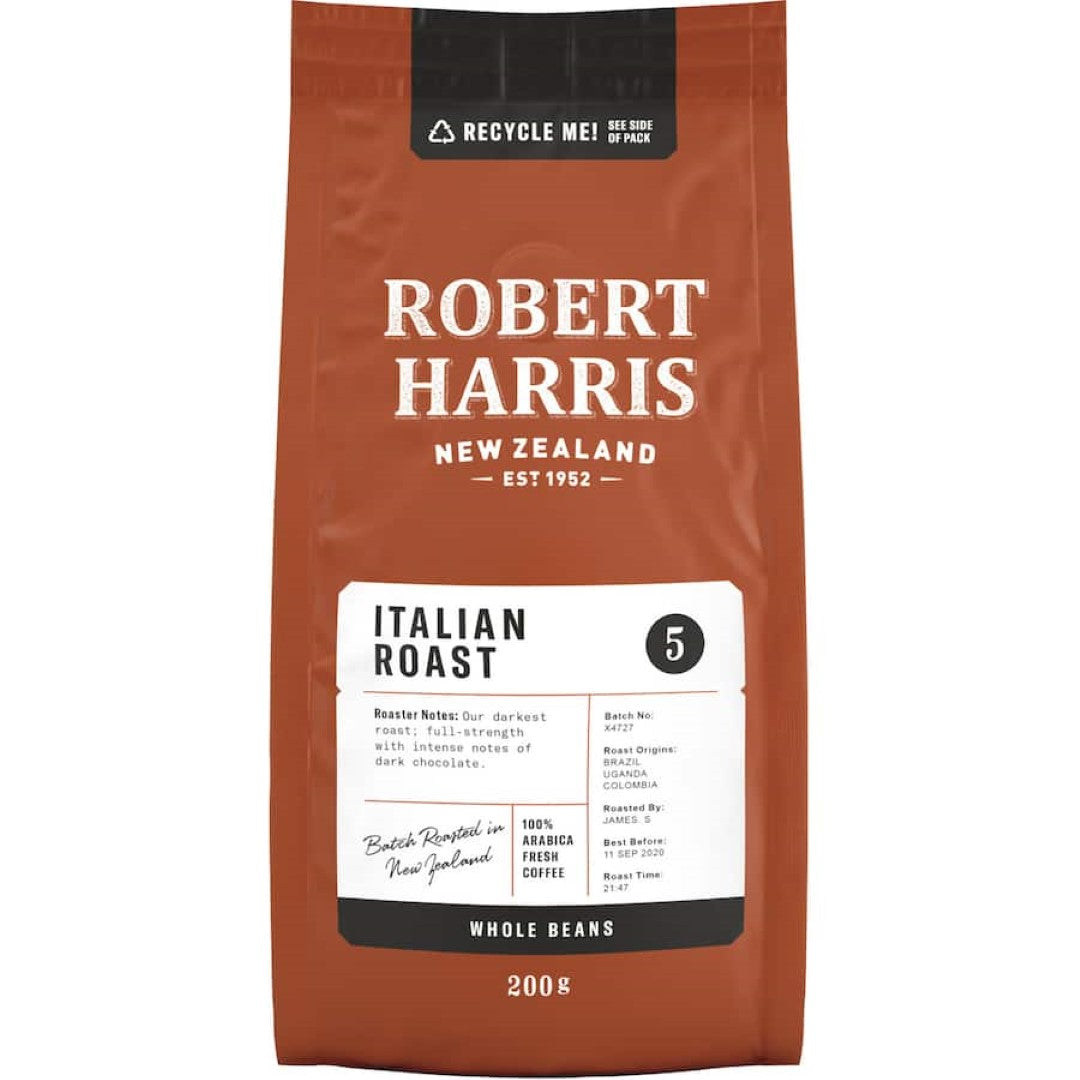 Robert Harris Coffee Beans Italian Roast features bold flavors with smoky and chocolate notes, perfect for espresso lovers.